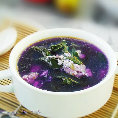 紫背菜咸蛋肉片汤