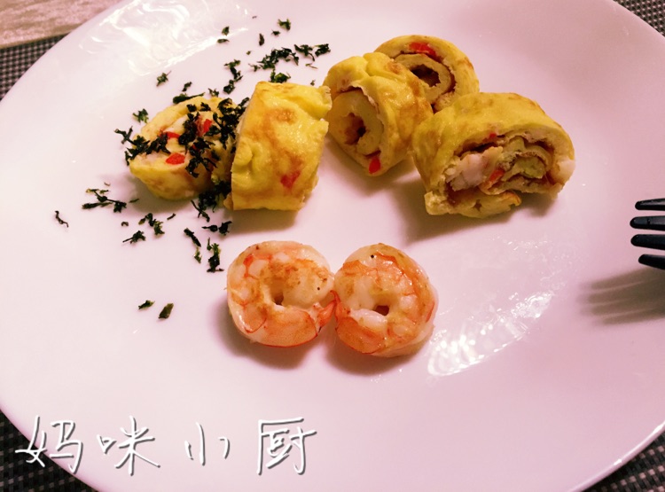 宝宝辅食---虾仁彩椒厚蛋烧