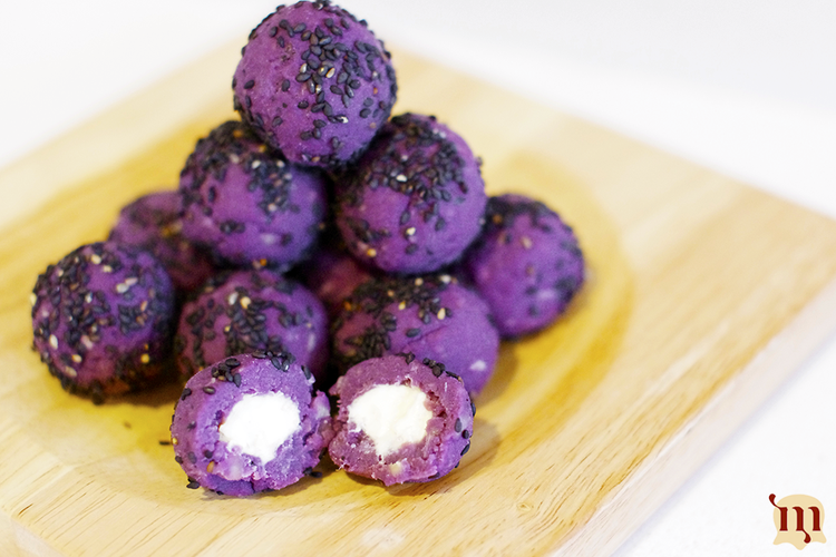免烤版紫薯芝麻奶球的做法