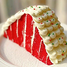 #有球必IN 圣诞鲜吃#圣诞红丝绒屋顶小蛋糕