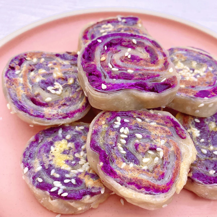 紫薯肉松手抓饼的做法
