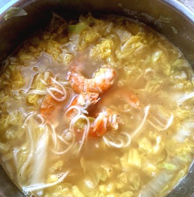 白菜虾仁面汤