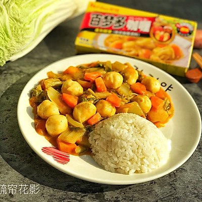 白菜鱼丸咖喱饭