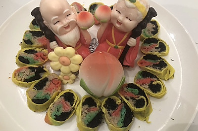 寿星寿桃蛋卷摆盘