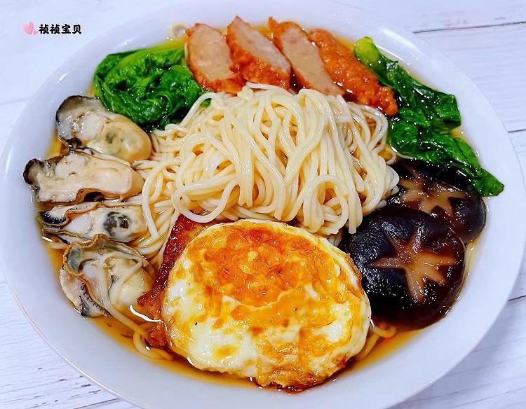 肉参牡蛎煎蛋青菜面的做法