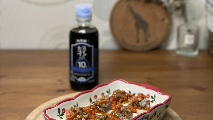 紫山药肉丸蒸酿豆腐