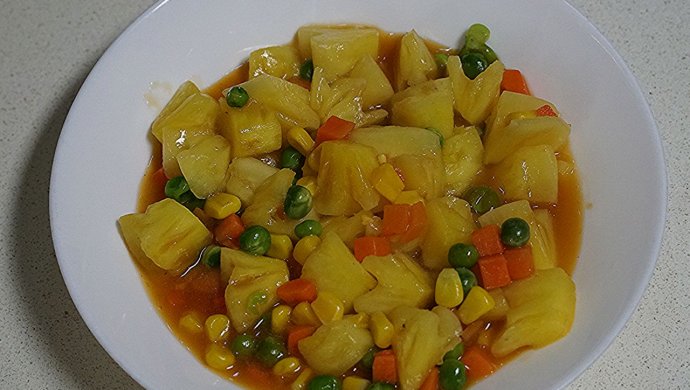 健康低脂的家常下饭菜--菠萝炒杂菜