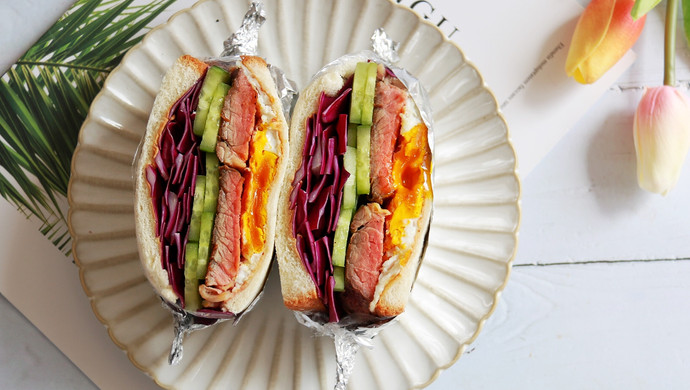 健康低卡—牛肉鸡蛋三明治