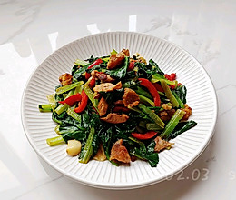 蒜香荤油苔菜肉的做法