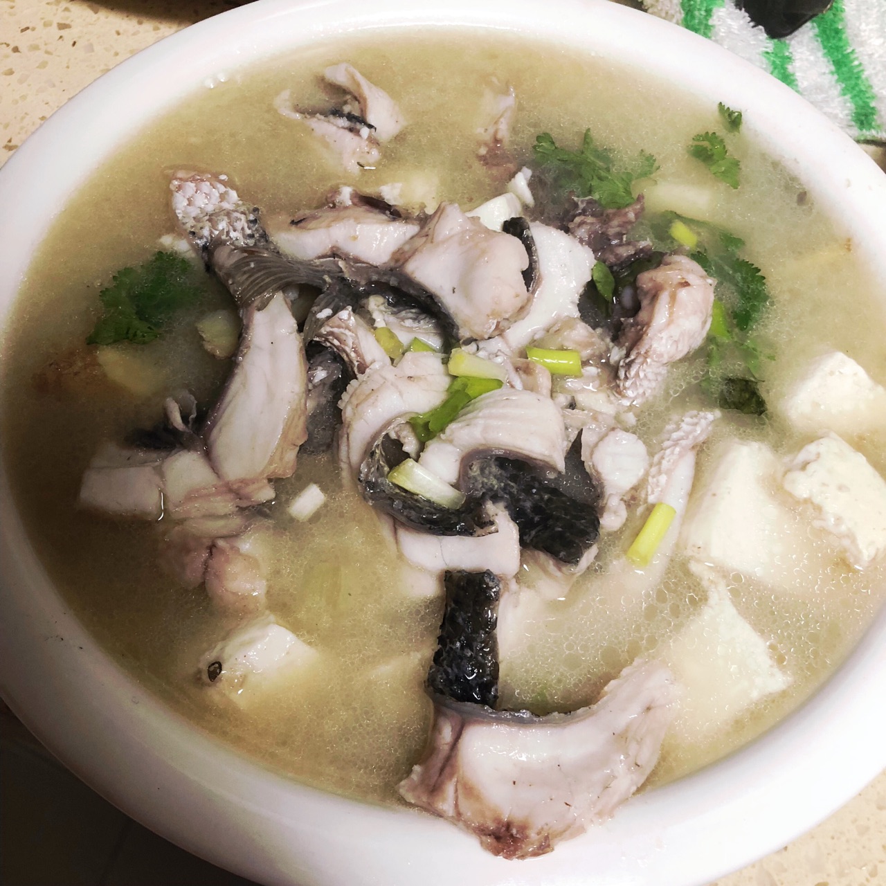 Black fish and tofu soup