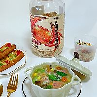 #秋日品蟹 邂逅好味道#早餐｜午餐肉青菜菌菇粥的做法图解8