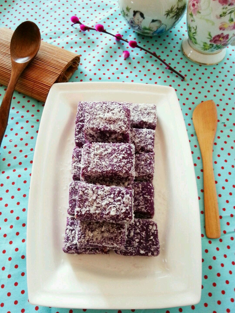 坚果椰茸紫薯糕的做法