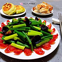 #味达美名厨福气汁，新春添口福#蒜苔木耳炒腊肠的做法图解11
