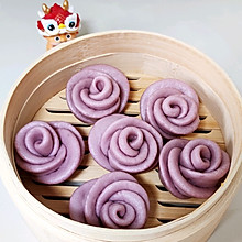 #放假请来我的家乡吃#养生花样馒头之紫薯玫瑰花馒头