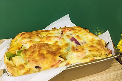 饼底超软的9寸方形火腿鲜菇披萨