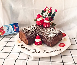纪念日圣诞树桩蛋糕#安佳烘焙学院#的做法