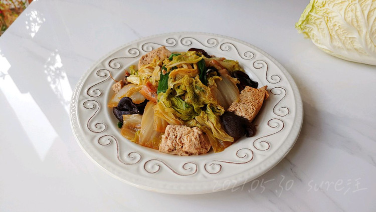 虾油白菜焖豆腐的做法