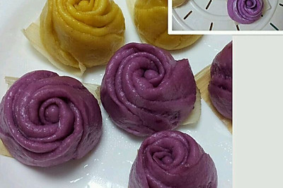 紫薯馒头/南瓜玫瑰花馒头/胡萝卜玫瑰花馒头