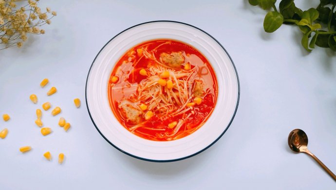 金针菇西红柿肉丸汤