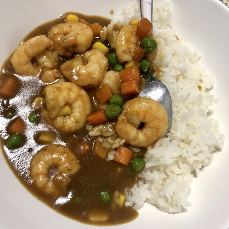超快手咖喱虾仁饭的做法