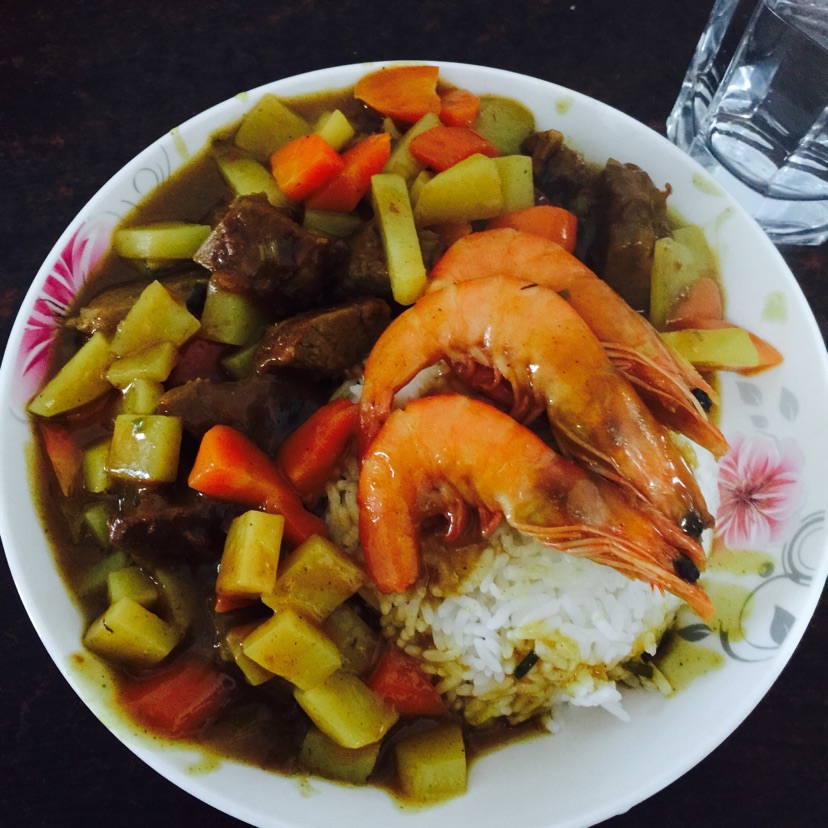 咖喱牛肉海鲜虾饭的做法图解6