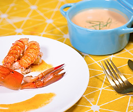 蓝虾浓汤+香煎蓝龙的做法