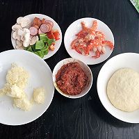 我家圣诞餐之一杂蔬虾仁香肠披萨的做法图解4