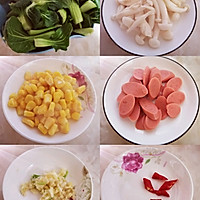 火腿玉米粒海鲜菇炒青菜，好看又好吃的做法图解7