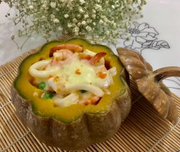 #浓情端午 粽粽有赏#海鲜南瓜芝士焗饭的做法