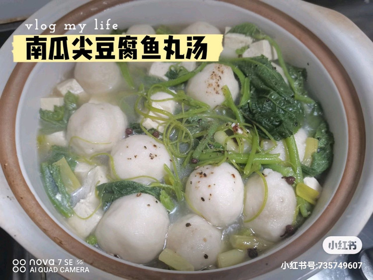 南瓜尖豆腐鱼丸汤的做法