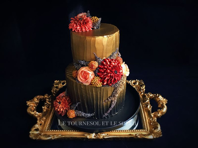 暗金色系裱花蛋糕的做法