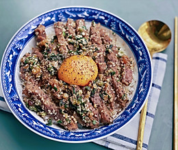 #少盐饮食 轻松生活#日式葱酱牛排盖饭的做法