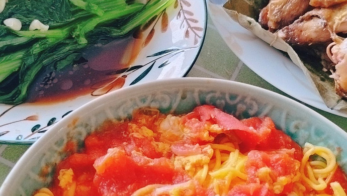 白灼菜心&西红柿鸡蛋玉米面条
