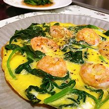 虾仁西芹叶蛋饼