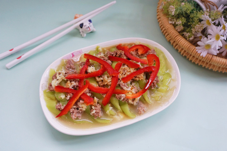 清蒸肉末鸡汁丝瓜的做法