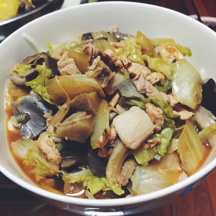 白菜蘑菇肉打卤面的做法图解5