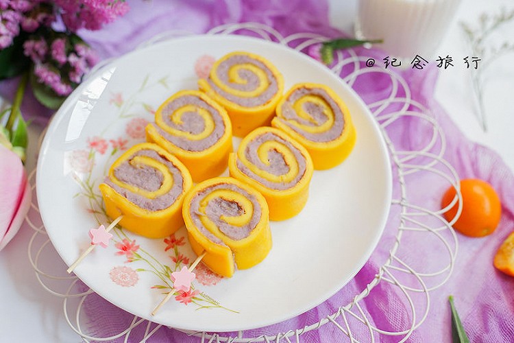 辅食10M+紫薯香芋卷的做法
