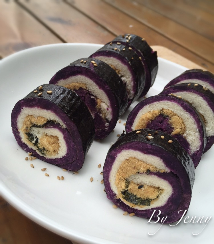 海苔紫薯肉松卷的做法