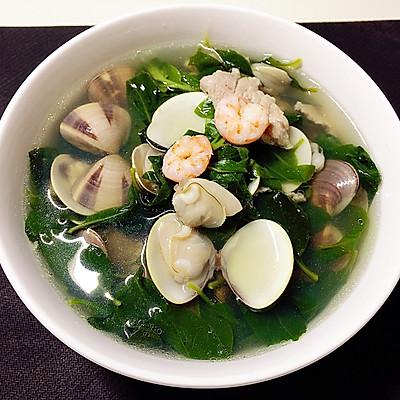 白蛤虾仁枸杞叶汤