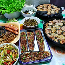 蒜蓉烤茄子加铁板烤肉
