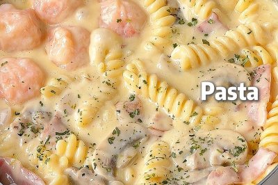 奶油培根口蘑虾滑意面