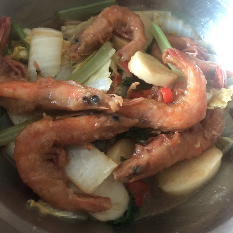 鲜虾炒白菜的做法