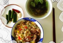 春笋豌豆香肠饭（彩虹饭）的做法