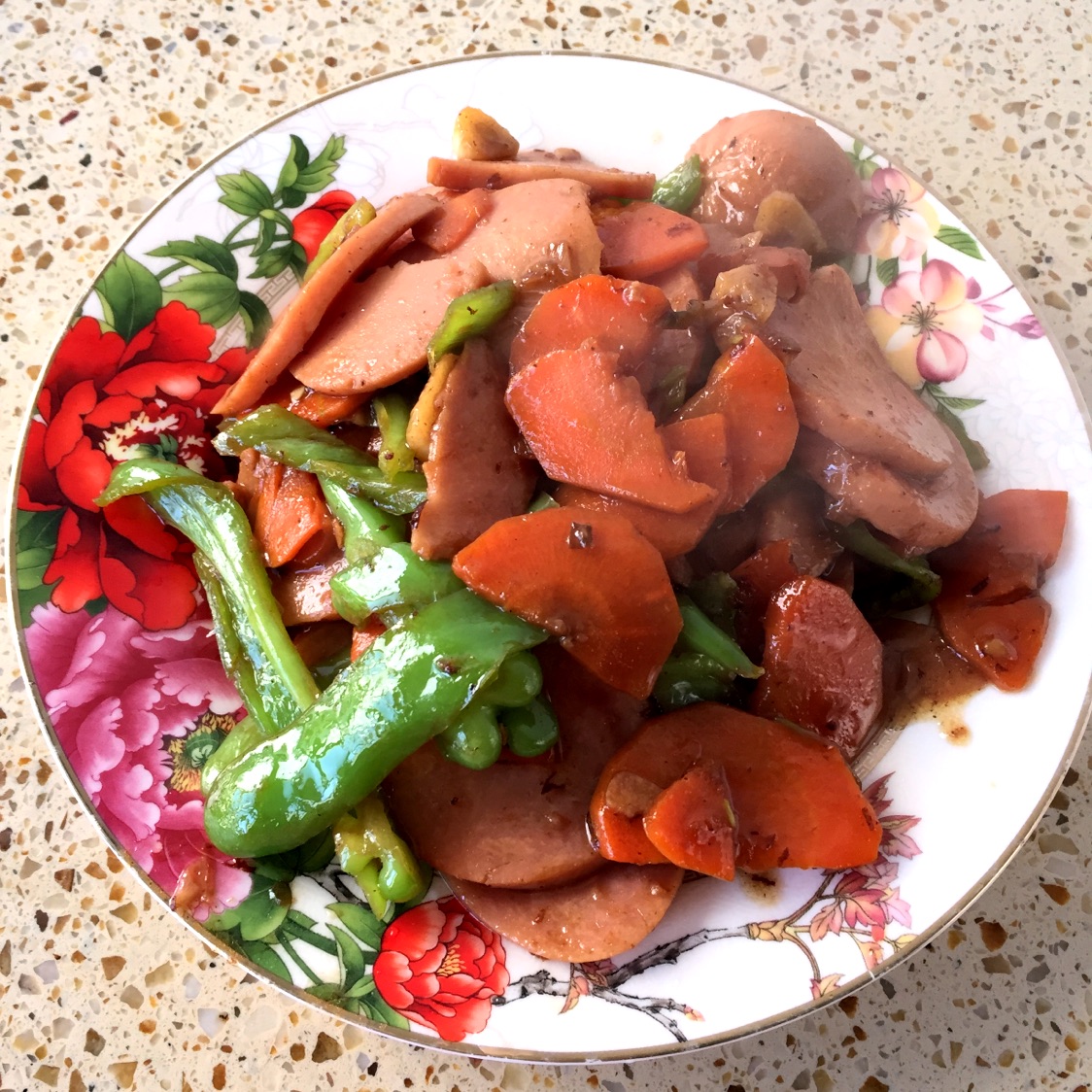 Ham with green pepper