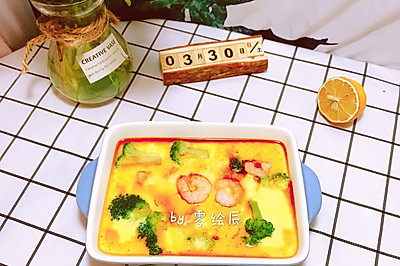 西兰花豆腐虾仁奶香蒸蛋