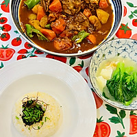 黑松露杂粮饭&红烩牛肉赔煎蛋青菜苔汤的做法图解3