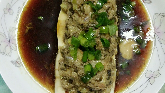 榄菜肉末蒸豆腐