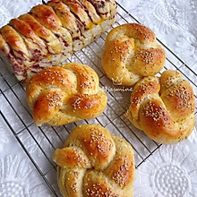 #爱好组-高筋#花式全麦面包+紫薯面包