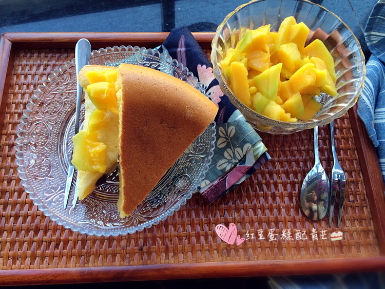 电饭煲版-红豆蛋糕配青芒的做法