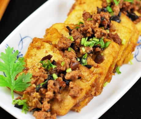 肉末虎皮豆腐